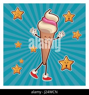 kawaii ice cream cone wafer cheerful cartoon Stock Vector