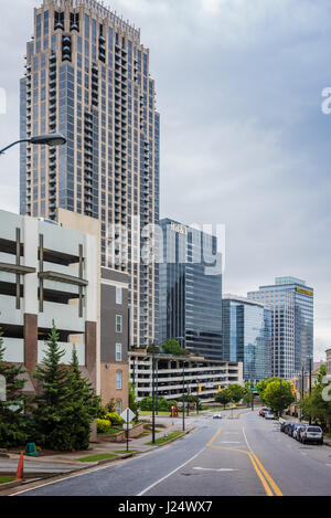 Street view of residential and commercial buildings in Atlanta, Georgia's Atlantic Station, an urban live/work/play community in Midtown Atlanta. Stock Photo