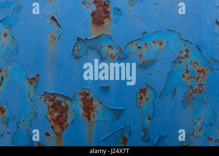 Old blue cracked paint on metal background Stock Photo