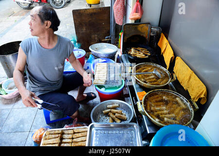 Deep fried Vietnamese crab rolls. They are served as part of the famous Bún chả meal in Hanoi. Stock Photo