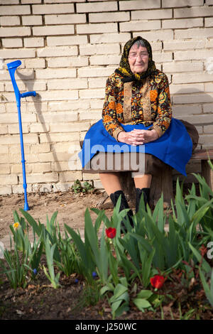 Old woman from Moravian district of Czech Republic Stock Photo