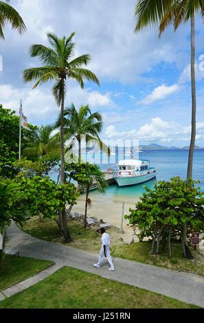 Cinnamon Bay Beach in the Virgin Islands National Park on the Caribbean ...