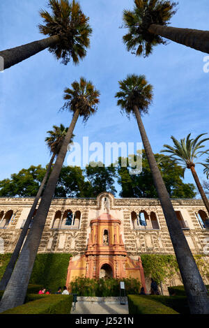 Gardens in Reales Alcazares in Seville - residence developed from a former Moorish Palace in Andalusia, Spain Stock Photo