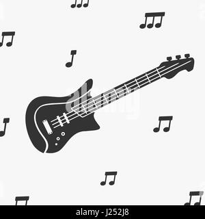 Guitar Silhouette and Notes Vector Illustration Stock Vector