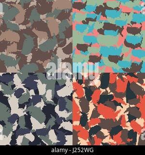 Set of USA shape camo seamless pattern. Colorful America urban camouflage. Vector fabric textile print design. Stock Vector