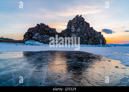 Lake Baikal in the winter at twilight Stock Photo