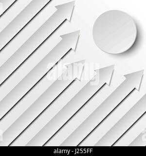 3d grey paper arrows on grey background with circle in the corner for creative business graphic design concept Stock Vector