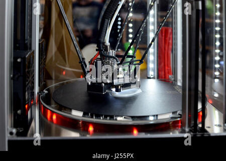 RIGA, LATVIA - MARCH 29, 2017: 3d printer printing. New printing technology. Stock Photo