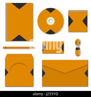 Template of corporate identity. Set of various mock-ups of business stationery. Design of branding elements. Notepad, flash drive, pencil, envelope, c Stock Vector