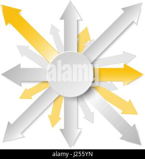 3d yellow and grey arrows paper out from circle in the center for business graphic concept design Stock Vector