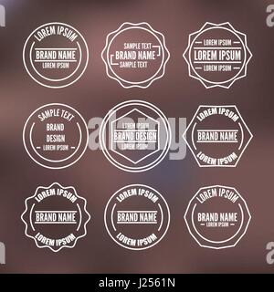 Set of vintage emblems, labels, logos on a blurry background. Design of retro elements from thin lines. Graphic material branding identity, vector ill Stock Vector