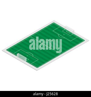 Field for play soccer with a markings and gates, isolated on white background. Flat 3D isometric style, vector illustration. Stock Vector