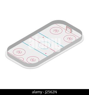 Field for playice ice hockey with a markings and gates, isolated on white background. Flat 3D isometric style, vector illustration. Stock Vector