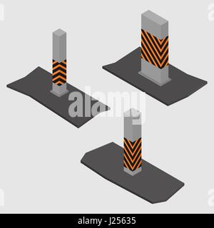 Set of different shape concrete columns and pillars, isolated on white background. Design elements of building materials and structures. Flat 3d isome Stock Vector