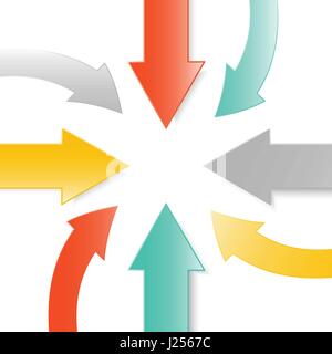 Colorful 3d arrow paper go to center for business graphic concept design Stock Vector