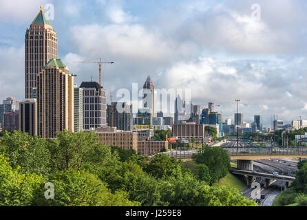 Atlanta city skyline along the I-75/85 Downtown Connector in Atlanta, Georgia, USA. Stock Photo