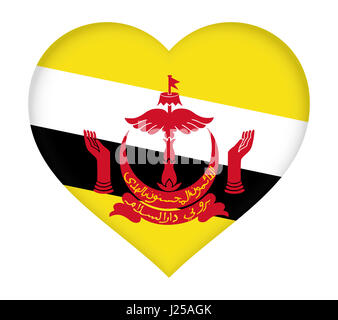 Illustration of the flag Brunei of  shaped like a heart. Stock Photo