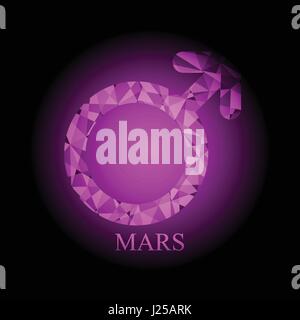 Pink polygonal mars icon astronomy sign symbol vector illustration on black background Stock Vector