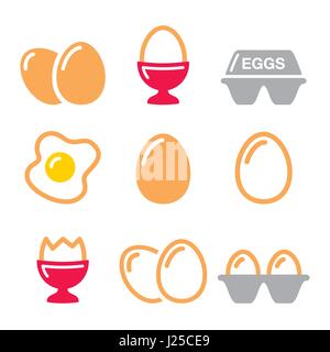 Eggs icons, fried egg, egg box - breakfast icons set Stock Vector