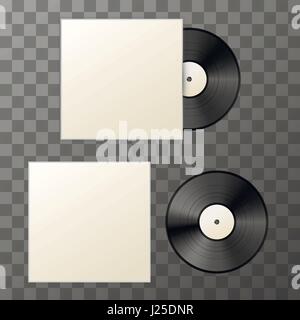 Mockup of blank vinyl disc with cover on transparent background Stock Vector