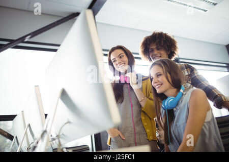 Three sound engineers working together in studio Stock Photo