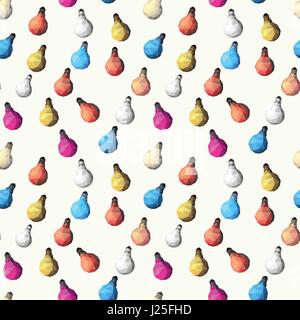 Vector seamles pattern with light bulbs. Colorful Low poly lamps illustration isolated on white background. Stock Vector