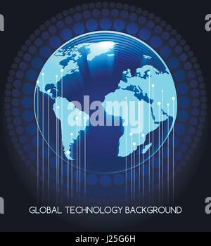 Globe on abstract technological background. Global network concept. Vector background. Stock Vector