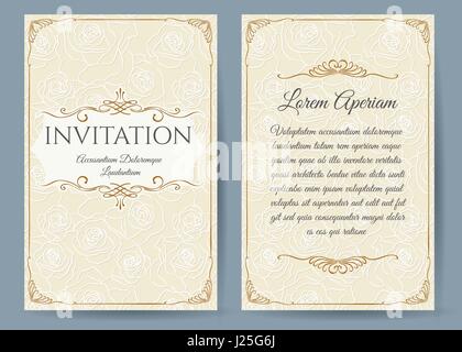 Baroque invitation card in vintage style. Floral decorative elements on rose flower background for anniversary or vedding design. Vector illustration. Stock Vector