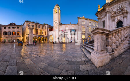 DUBROVNIK, CROATIA - JUNE 30, 2014: Panorama of Luza Square and Sponza Palace in Dubrovnik. In 1979, the city of Dubrovnik joined the UNESCO list of W Stock Photo
