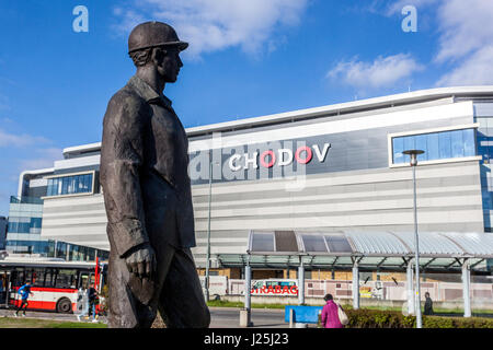 Shopping center Chodov, Suburb art from communism, style socialist realism, worker, Prague, Czech Republic, Europe Stock Photo