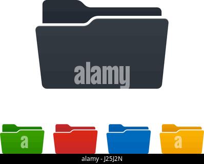 Open flat folders on white background. Colorful isolated icons. Vector illustration. Stock Vector