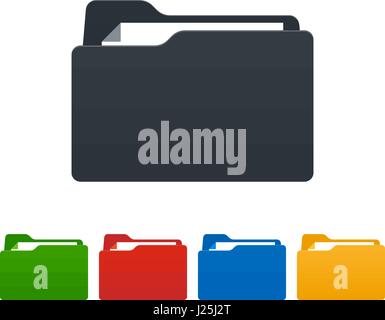 Flat folders with documents on white background. Colorful isolated icons. Vector illustration. Stock Vector