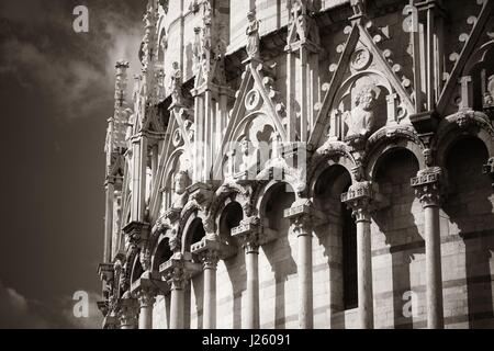 Leaning tower closeup view in Pisa, Italy as the worldwide known landmark. Stock Photo