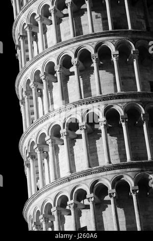 Leaning tower closeup view in Pisa, Italy as the worldwide known landmark. Stock Photo