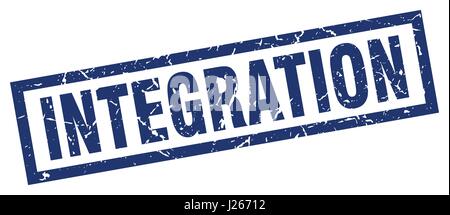 square grunge blue integration stamp Stock Vector