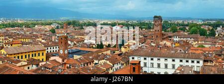 Lucca skyline with tower and cathedral panorama in Italy Stock Photo ...