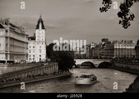 River Seine and historical architecture in Paris, France. Stock Photo