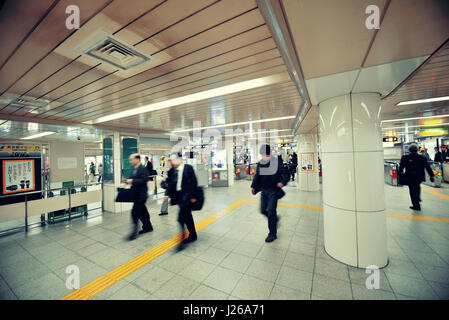 OSAKA, JAPAN - MAY 11: Subway station interior on May 11, 2013 in Osaka. With nearly 19 million inhabitants, Osaka is the second largest metropolitan Stock Photo