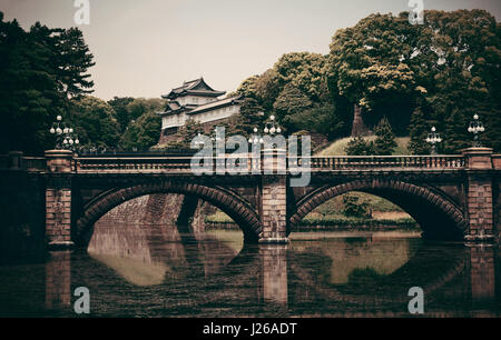 Tokyo Imperial Palace with bridge over river. Japan. Stock Photo