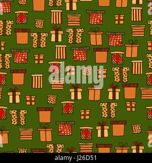 abstract vector doodle christmas presents seamless pattern Stock Vector