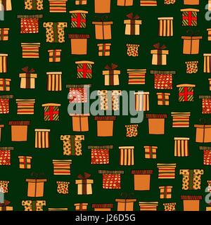 abstract vector doodle christmas presents seamless pattern Stock Vector
