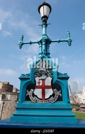 City of London street lamp with The Latin motto of the City 'Domine dirige nos', which translates as 'Lord, direct (guide) us'. London, England, UK Stock Photo