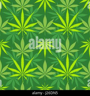 vector various colors cannabis saliva indica marijuana leaves silhouettes decoration seamless pattern dark green background Stock Vector
