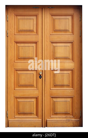 Oak vintage door of amber golden bright vivid color. Isolated with patch Stock Photo