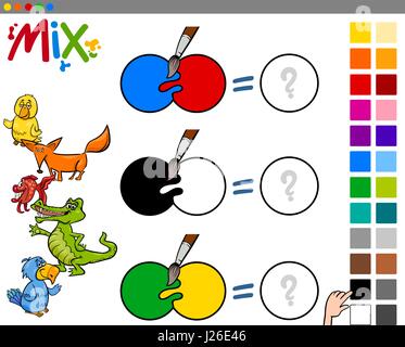 Cartoon Illustration of Mixing Colors Educational Game for Children Stock Vector