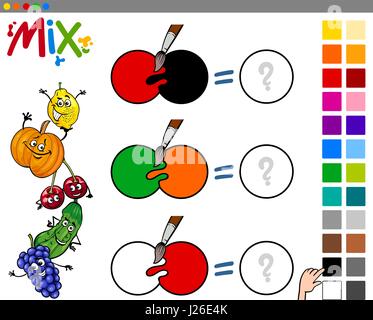 Cartoon Illustration of Mixing Colors Educational Game for Kids Stock Vector