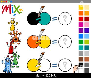Cartoon Illustration of Mixing Colors Educational Activity Game for Children Stock Vector