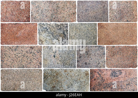 Fifteen  big rectangular granite roughly processed blocks for floor in  historical ruined castle. Isolated set Stock Photo