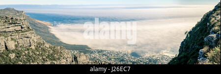 Panoramic view of Camps Bay in Cape Town, South Africa from Table Mountain Stock Photo