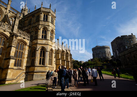 St. George's Chapel, Lower Ward and Round Tower at Windsor Castle, Windsor, England, United Kingdom Stock Photo